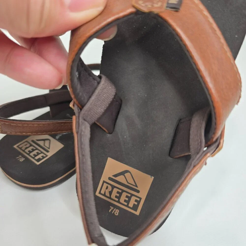 REEF boys Little Twinpin Flip-Flop Brown Leather Sling Back